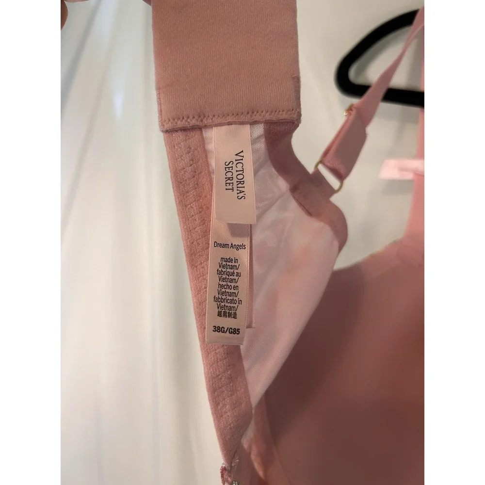 Victoria's Secret Dream Angels Bra 38G Wicked Lily Embroidery Pink Lightly Lined